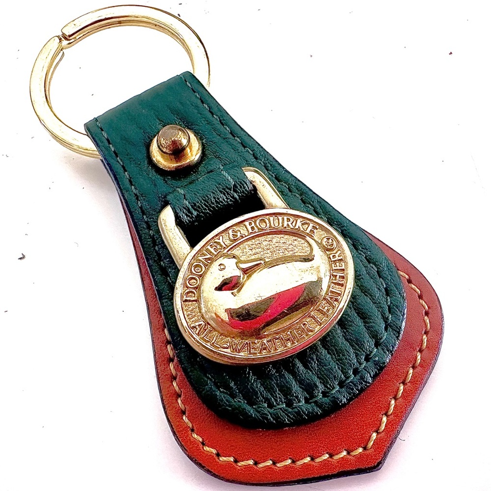 DOONEY & BOURKE Key Ring All Weather Leather Brass Brown Forest Green Keychain